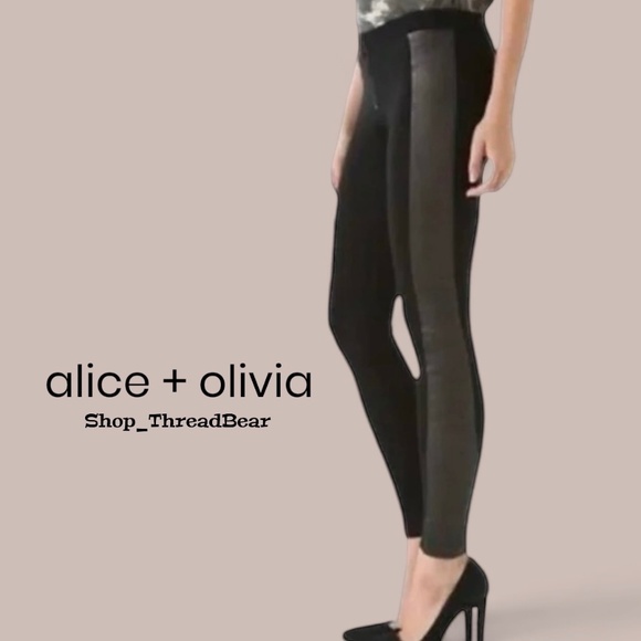 Like New [alice + olivia] Brown Leather Legging Low-Rise Zip Front PantsXS 0